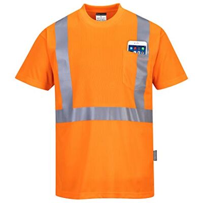 Portwest Camiseta De Alta Visibilidad Con Bolsillo, Tamaño: XL, Color: Naranja, Portwest Camiseta De Alta Visibilidad Con Bolsillo, Tamaño: XL, Color: Naranja,