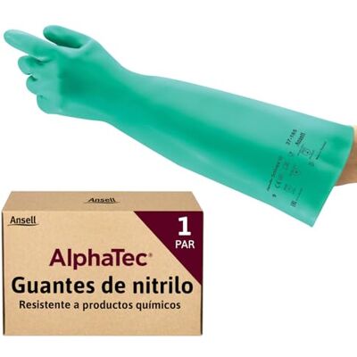 Ansell AlphaTec 37-185 Guantes Nitrilo Resistentes Productos Químicos, Protección Industrial Química y Alimentario, Guante de Trabajo Sin Latex, Reutilizable, Verde, Talla S (1 Par) Ansell AlphaTec 37-185 Guantes Nitrilo Resistentes Productos Químicos, Protección Industrial Química y Alimentario, Guante de Trabajo Sin Latex, Reutilizable, Verde, Talla S (1 Par)