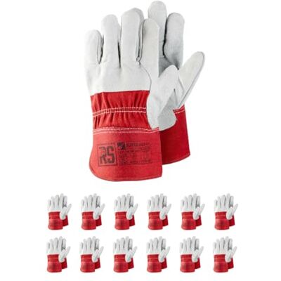 RS Guantes de montaje superpesados de piel de vacuno reforzada/talla 10, 12 pares/blanco rojo/guantes de trabajo de cuero/guantes de protección RS Guantes de montaje superpesados de piel de vacuno reforzada/talla 10, 12 pares/blanco rojo/guantes de trabajo de cuero/guantes de protección