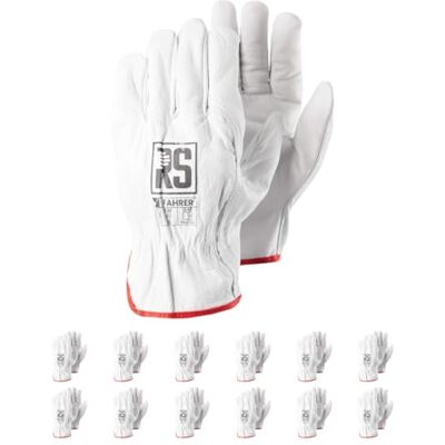 RS Guante de conductor premium de cuero de montaje/tamaño 9, 12 pares/blanco/de cuero de vaca de alta calidad guantes de montaje/guantes guantes de trabajo/que requieren precisión RS Guante de conductor premium de cuero de montaje/tamaño 9, 12 pares/blanco/de cuero de vaca de alta calidad guantes de montaje/guantes guantes de trabajo/que requieren precisión