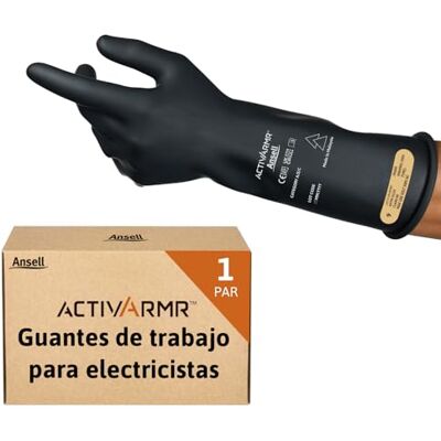Ansell ActivArmr Guantes Aislantes Dieléctricos, Protección Eléctrica Class 00, Tensión 500V, Trabajos con Electricidad, Látex de Caucho Natural, 36 cm, Negro, Talla L, 1 Par Ansell ActivArmr Guantes Aislantes Dieléctricos, Protección Eléctrica Class 00, Tensión 500V, Trabajos con Electricidad, Látex de Caucho Natural, 36 cm, Negro, Talla L, 1 Par