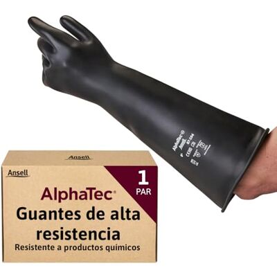 Ansell Guantes de protección química de látex AlphaTec 87-104, guantes reutilizables para la industria, aptos para alimentos, guantes de trabajo de goma, negros, talla 9.5 (1 par) Ansell Guantes de protección química de látex AlphaTec 87-104, guantes reutilizables para la industria, aptos para alimentos, guantes de trabajo de goma, negros, talla 9.5 (1 par)