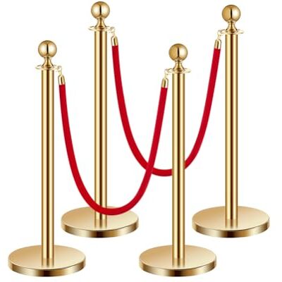 VEVOR 4 PCS Poste de Estaca de Acero Inoxidable de 1,5 m con Base Hueca de Inyección de Arena y 2 Cuerdas de Terciopelo Rojo, Barreras de Control de Multitudes para Teatro, Fiesta, Boda, Dorado VEVOR 4 PCS Poste de Estaca de Acero Inoxidable de 1,5 m con Base Hueca de Inyección de Arena y 2 Cuerdas de Terciopelo Rojo, Barreras de Control de Multitudes para Teatro, Fiesta, Boda, Dorado