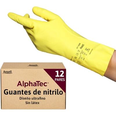 Ansell AlphaTec 37-320 Guantes Nitrilo Impermeables, Guantes Trabajo Multiuso, Limpieza, Cocina, Químicos, Seguridad Hogar, Sin Latex, Reutilizable, Guante Hombre Mujer, Amarillo, Talla XL (12 Pares) Ansell AlphaTec 37-320 Guantes Nitrilo Impermeables, Guantes Trabajo Multiuso, Limpieza, Cocina, Químicos, Seguridad Hogar, Sin Latex, Reutilizable, Guante Hombre Mujer, Amarillo, Talla XL (12 Pares)