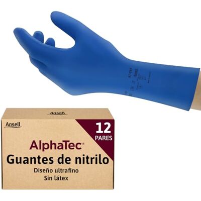 Ansell AlphaTec 87-245 Guantes Latex Impermeables, Guantes Trabajo Multiuso, Limpieza, Cocina, Químicos, Mecanico, Seguridad Hogar, Guantes Hombre Mujer, Reutilizable, Azul, Talla L (12 Pares) Ansell AlphaTec 87-245 Guantes Latex Impermeables, Guantes Trabajo Multiuso, Limpieza, Cocina, Químicos, Mecanico, Seguridad Hogar, Guantes Hombre Mujer, Reutilizable, Azul, Talla L (12 Pares)