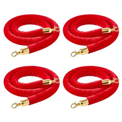 VEVOR Cuerdas de Terciopelo Rojas para Postes 4 Piezas Longitud de 1,5 m, Cuerda de Barrera con Ganchos Dorados para Control de Multitudes, Barrera Separadora para Eventos, Cines, Hoteles, Fiestas VEVOR Cuerdas de Terciopelo Rojas para Postes 4 Piezas Longitud de 1,5 m, Cuerda de Barrera con Ganchos Dorados para Control de Multitudes, Barrera Separadora para Eventos, Cines, Hoteles, Fiestas