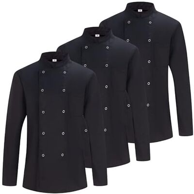 MISEMIYA Pack 3 Unidades Chaqueta Cocinero Hombre Chaqueta de Chef Hombre Uniforme Hosteleria - Ref.682B XL, Negro MISEMIYA Pack 3 Unidades Chaqueta Cocinero Hombre Chaqueta de Chef Hombre Uniforme Hosteleria - Ref.682B XL, Negro