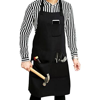 RUVANTI Delantal de trabajo negro duradero de grado profesional, para hombres y mujeres. Delantal de chef, cocina, barbacoa, barbero, delantal de lona, cómodo, enriquecido en algodón. Lazos RUVANTI Delantal de trabajo negro duradero de grado profesional, para hombres y mujeres. Delantal de chef, cocina, barbacoa, barbero, delantal de lona, cómodo, enriquecido en algodón. Lazos