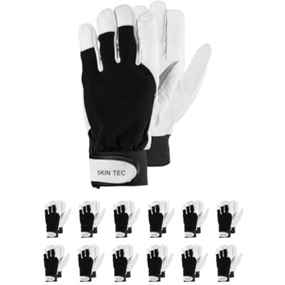 RS SKIN TEC Guantes de soldador con piel de cabra seleccionada, talla 10, 12 pares/blanco negro/guantes de trabajo, cuero/cuero, guantes de protección, cierre de velcro RS SKIN TEC Guantes de soldador con piel de cabra seleccionada, talla 10, 12 pares/blanco negro/guantes de trabajo, cuero/cuero, guantes de protección, cierre de velcro