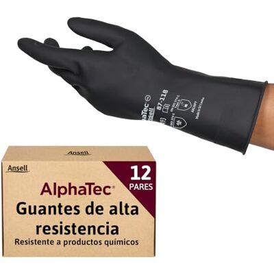 Ansell AlphaTec 87-118 Guantes de Trabajo Pesados, Alta Protección Química y Resistencia a la Abrasión, Seguridad Industrial, Guantes de Látex Reutilizables, Negro, Talla S (12 Pares) Ansell AlphaTec 87-118 Guantes de Trabajo Pesados, Alta Protección Química y Resistencia a la Abrasión, Seguridad Industrial, Guantes de Látex Reutilizables, Negro, Talla S (12 Pares)
