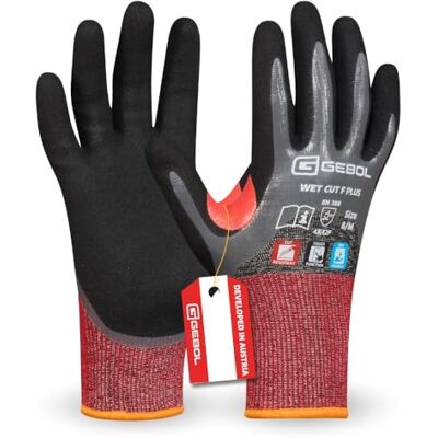 Gebol Wet Cut F Plus Talla L (Gr 9) Guantes de protección contra cortes con revestimiento de nitrilo denso Guantes de protección con puntos Guantes de trabajo táctiles, lavables, sostenibles, Gebol Wet Cut F Plus Talla L (Gr 9) Guantes de protección contra cortes con revestimiento de nitrilo denso Guantes de protección con puntos Guantes de trabajo táctiles, lavables, sostenibles,