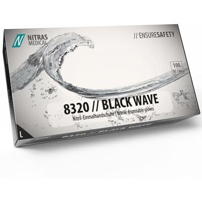 NITRAS Black Wave Guantes desechables de nitrilo no estériles, aptos para alimentos, color negro, sin polvo y sin látex, 100 unidades, en caja dispensadora, talla L NITRAS Black Wave Guantes desechables de nitrilo no estériles, aptos para alimentos, color negro, sin polvo y sin látex, 100 unidades, en caja dispensadora, talla L