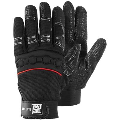RS SLIP STOP Guantes de montaje de piel sintética con revestimiento de red de ilílico/talla 10, 1 par/negro/tipo mecánico/guantes de trabajo, guantes de protección, con cierre de velcro RS SLIP STOP Guantes de montaje de piel sintética con revestimiento de red de ilílico/talla 10, 1 par/negro/tipo mecánico/guantes de trabajo, guantes de protección, con cierre de velcro