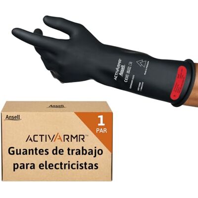 Ansell ActivArmr Guantes Aislantes Dieléctricos, Protección Eléctrica Class 0, Tensión 1000V, Trabajos con Electricidad, Látex de Caucho Natural, 36 cm, Negro, Talla XL, 1 Par Ansell ActivArmr Guantes Aislantes Dieléctricos, Protección Eléctrica Class 0, Tensión 1000V, Trabajos con Electricidad, Látex de Caucho Natural, 36 cm, Negro, Talla XL, 1 Par