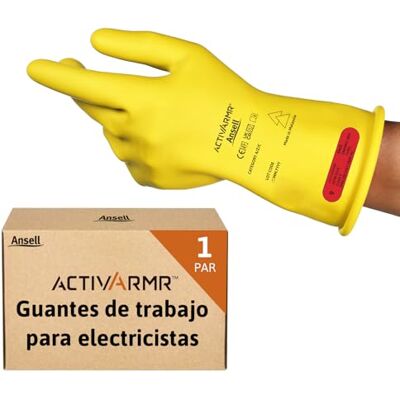 Ansell ActivArmr Guantes Aislantes Dieléctricos, Protección Eléctrica Class 0 (Tensión 1000V), Trabajos con Electricidad, Látex de Caucho Natural, 28cm, Amarillo, Talla XL (1 Par) Ansell ActivArmr Guantes Aislantes Dieléctricos, Protección Eléctrica Class 0 (Tensión 1000V), Trabajos con Electricidad, Látex de Caucho Natural, 28cm, Amarillo, Talla XL (1 Par)