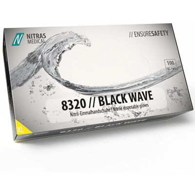 NITRAS Medical 8320 Black Wave Guantes de nitrilo desechables (talla XL, 100 unidades), color negro NITRAS Medical 8320 Black Wave Guantes de nitrilo desechables (talla XL, 100 unidades), color negro
