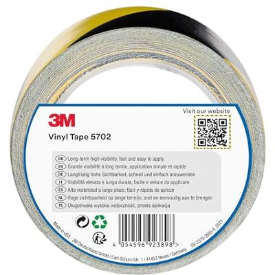 3M Cinta Premium de Vinilo con Franjas de Seguridad 5702, Amarillo/Negro, 50 mm x 33 m 3M Cinta Premium de Vinilo con Franjas de Seguridad 5702, Amarillo/Negro, 50 mm x 33 m