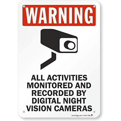 SmartSign Señal de seguridad Legend "Advertencia: Monitored by Night Vision Cameras", negro/rojo sobre blanco, 10" x 7", Black/Red on White, 1 SmartSign Señal de seguridad Legend "Advertencia: Monitored by Night Vision Cameras", negro/rojo sobre blanco, 10" x 7", Black/Red on White, 1