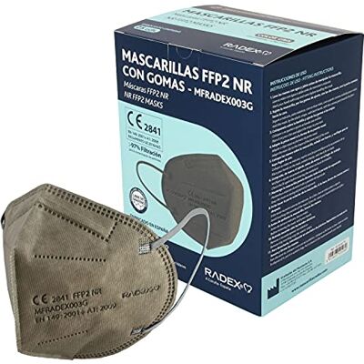 Radex . Caja de 25 Mascarillas FFP2, Grises, 5 Capas, CE 2841, Hecha en España Radex . Caja de 25 Mascarillas FFP2, Grises, 5 Capas, CE 2841, Hecha en España