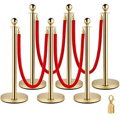 VEVOR Poste Guía 6 Piezas 95cm Barrera de Marcado de Control de Multitudes con 4 Cuerdas de Terciopelo 1,5m para Cola de Separación de Demarcación en Escuela Pública Teatro Exposición, Color Oro VEVOR Poste Guía 6 Piezas 95cm Barrera de Marcado de Control de Multitudes con 4 Cuerdas de Terciopelo 1,5m para Cola de Separación de Demarcación en Escuela Pública Teatro Exposición, Color Oro