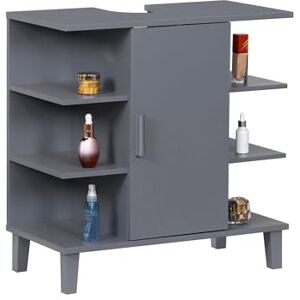 Relaxdays Mueble bajo Lavabo con Puerta y 6 estantes, HBT: 65 x 64 x 31 cm, MDF, Mueble de baño, Azul grisáceo Relaxdays Mueble bajo Lavabo con Puerta y 6 estantes, HBT: 65 x 64 x 31 cm, MDF, Mueble de baño, Azul grisáceo