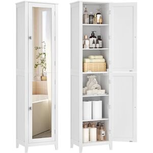 VASAGLE Armario Alto de Baño con Espejo de Cuerpo Completo, Mueble de Baño con Estantes Ajustables, 30 x 40 x 160 cm, para Espacio Pequeño, Salón, Pasillo, Blanco Nube BBC764WH01 VASAGLE Armario Alto de Baño con Espejo de Cuerpo Completo, Mueble de Baño con Estantes Ajustables, 30 x 40 x 160 cm, para Espacio Pequeño, Salón, Pasillo, Blanco Nube BBC764WH01