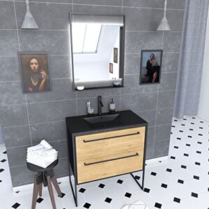 AURLANE Mueble de baño, color negro y roble marrón AURLANE Mueble de baño, color negro y roble marrón