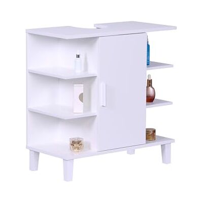 Relaxdays Mueble bajo Lavabo con Puerta y 6 estantes, HBT: 65 x 64 x 31 cm, MDF, Mueble de baño, Blanco Relaxdays Mueble bajo Lavabo con Puerta y 6 estantes, HBT: 65 x 64 x 31 cm, MDF, Mueble de baño, Blanco