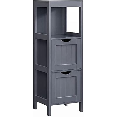 VASAGLE Mueble de Baño, Armario Independiente, Cómoda de 2 Cajones, 1 Compartimento Abierto, para Baño, Sala de Estar, Cocina, Gris Pizarra VASAGLE Mueble de Baño, Armario Independiente, Cómoda de 2 Cajones, 1 Compartimento Abierto, para Baño, Sala de Estar, Cocina, Gris Pizarra