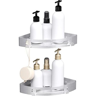 SXCDD Baño divisor plata baño estante ducha cesta con ganchos esquina ducha estante SXCDD Baño divisor plata baño estante ducha cesta con ganchos esquina ducha estante