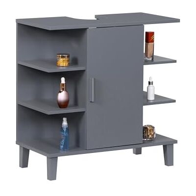 Relaxdays Mueble bajo Lavabo con Puerta y 6 estantes, HBT: 65 x 64 x 31 cm, MDF, Mueble de baño, Azul grisáceo Relaxdays Mueble bajo Lavabo con Puerta y 6 estantes, HBT: 65 x 64 x 31 cm, MDF, Mueble de baño, Azul grisáceo
