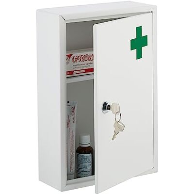 Relaxdays Armario Botiquín Puerta con Cruz, Cerradura, 2 Compartimentos, 32x21,5x8 cm, Caja Medicinas Colgante, Blanco Relaxdays Armario Botiquín Puerta con Cruz, Cerradura, 2 Compartimentos, 32x21,5x8 cm, Caja Medicinas Colgante, Blanco