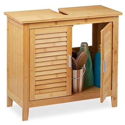 Relaxdays Mueble de Baño Bajo Lavabo de Bambú, 60 x 67 x 30 cm, 1 Compartimento Grande, 2 Puertas, Magnéticas, Natural Relaxdays Mueble de Baño Bajo Lavabo de Bambú, 60 x 67 x 30 cm, 1 Compartimento Grande, 2 Puertas, Magnéticas, Natural