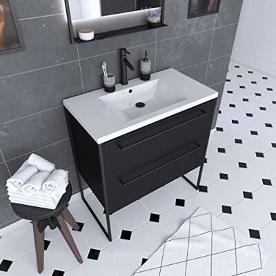 AURLANE Mueble de baño, color negro y blanco AURLANE Mueble de baño, color negro y blanco