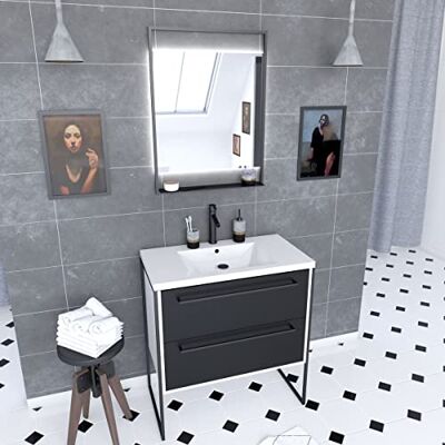 AURLANE Mueble de baño, Blanco y Negro AURLANE Mueble de baño, Blanco y Negro