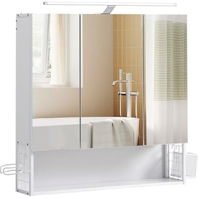 VASAGLE Armario de Baño con Iluminación LED, 14,5 x 70 x 70 cm, Espejo 3 Puertas, Mueble de Pared con Espejo, Enchufe, Cesta, Soporte para Secador, Blanco Nube VASAGLE Armario de Baño con Iluminación LED, 14,5 x 70 x 70 cm, Espejo 3 Puertas, Mueble de Pared con Espejo, Enchufe, Cesta, Soporte para Secador, Blanco Nube