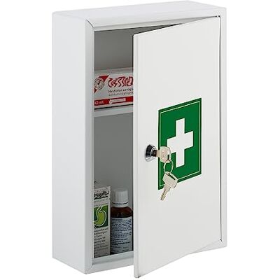 Relaxdays Armario Botiquín Cerradura Cruz Puerta, 2 Compartimentos, 32 x 21,5 x 9,5 cm, para Medicinas, Blanco y Verde Relaxdays Armario Botiquín Cerradura Cruz Puerta, 2 Compartimentos, 32 x 21,5 x 9,5 cm, para Medicinas, Blanco y Verde