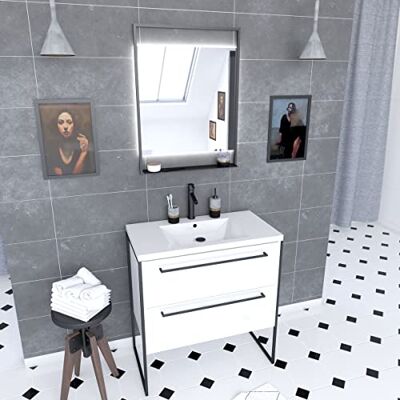 AURLANE Mueble de baño, color negro y blanco AURLANE Mueble de baño, color negro y blanco