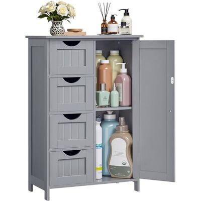 VASAGLE Armario de Baño, Mueble de Baño Estrecho, Cómoda de Baño, Cajonera con 4 Cajones, Armario con Puerta, Estante Ajustable, 30 x 55 x 82 cm, Gris Paloma VASAGLE Armario de Baño, Mueble de Baño Estrecho, Cómoda de Baño, Cajonera con 4 Cajones, Armario con Puerta, Estante Ajustable, 30 x 55 x 82 cm, Gris Paloma
