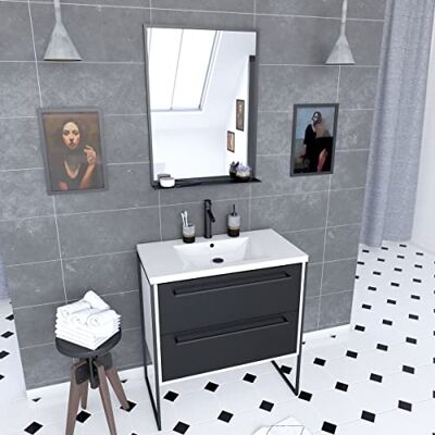 AURLANE Mueble de baño, color negro y blanco AURLANE Mueble de baño, color negro y blanco