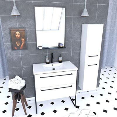 AURLANE Conjunto de Cuarto de baño, Blanco y Negro, L AURLANE Conjunto de Cuarto de baño, Blanco y Negro, L