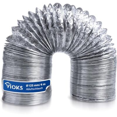 VIOKS Manguera de aire de 4 metros, tubo flexible de 125 mm, para sistemas de conductos de aire 125erR, manguera de aire acondicionado, aislante, aire acondicionado, campana extractora, manguera de VIOKS Manguera de aire de 4 metros, tubo flexible de 125 mm, para sistemas de conductos de aire 125erR, manguera de aire acondicionado, aislante, aire acondicionado, campana extractora, manguera de
