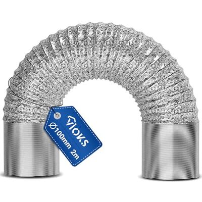VIOKS Tubo flexible de aluminio de 2 metros, 100 mm, para sistemas de conductos de aire 100erR, manguera de salida universal de 100 mm, tubo de ventilación para campana extractora, aire acondicionado VIOKS Tubo flexible de aluminio de 2 metros, 100 mm, para sistemas de conductos de aire 100erR, manguera de salida universal de 100 mm, tubo de ventilación para campana extractora, aire acondicionado