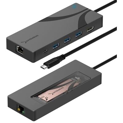 SABRENT Carcasa SSD M.2 NVMe y SATA USB 3.2 HUB C Docking Station 90W PD3.0 1 USB 2.0 y 2 USB 3.0 Tipo-A, HDMI 2.0 4K@60Hz, Puerto RJ45 Ethernet 1GbE, Llave M y M+B M.2 2242/2260/2280 (HB-6PNV) SABRENT Carcasa SSD M.2 NVMe y SATA USB 3.2 HUB C Docking Station 90W PD3.0 1 USB 2.0 y 2 USB 3.0 Tipo-A, HDMI 2.0 4K@60Hz, Puerto RJ45 Ethernet 1GbE, Llave M y M+B M.2 2242/2260/2280 (HB-6PNV)
