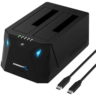 SABRENT Estación de Acoplamiento USB Tipo-C de Doble Bahia Para SATA SDD/HDD de 2,5/3,5", USB 3.0, Clonacion Sin Conexión, Velocidades de 5Gbps (EC-CH2B) SABRENT Estación de Acoplamiento USB Tipo-C de Doble Bahia Para SATA SDD/HDD de 2,5/3,5", USB 3.0, Clonacion Sin Conexión, Velocidades de 5Gbps (EC-CH2B)