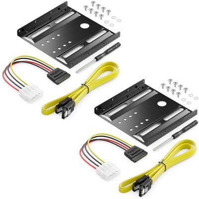 deleyCON 2x Marco de Montaje para Discos Duros de 2,5 SSD a 3,5 Adaptador Marco Desmontable Soporte de Montaje Rieles Incl. Tornillos Adaptador de Corriente Cable SATA y Destornillador Negro deleyCON 2x Marco de Montaje para Discos Duros de 2,5 SSD a 3,5 Adaptador Marco Desmontable Soporte de Montaje Rieles Incl. Tornillos Adaptador de Corriente Cable SATA y Destornillador Negro