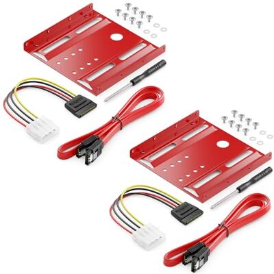deleyCON 2X Marco de Montaje para Discos Duros de 2,5 SSD a 3,5 Adaptador Marco Desmontable Soporte de Montaje Rieles Incl. Tornillos Adaptador de Corriente Cable SATA y Destornillador Rojo deleyCON 2X Marco de Montaje para Discos Duros de 2,5 SSD a 3,5 Adaptador Marco Desmontable Soporte de Montaje Rieles Incl. Tornillos Adaptador de Corriente Cable SATA y Destornillador Rojo