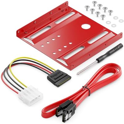 deleyCON Marco de Montaje para Discos Duros de 2,5 SSD a 3,5 Adaptador Marco Desmontable Soporte de Montaje Rieles Incl. Tornillos Adaptador de Corriente Cable SATA y Destornillador Rojo deleyCON Marco de Montaje para Discos Duros de 2,5 SSD a 3,5 Adaptador Marco Desmontable Soporte de Montaje Rieles Incl. Tornillos Adaptador de Corriente Cable SATA y Destornillador Rojo