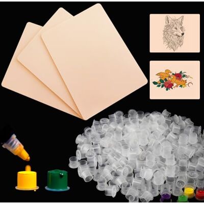 Rayyl Piel Sintetica Tatuaje y Tazas de Tinta para Tatuajes, 103 Piezas Kit de Accesorios para Tatuaje 3 Piezas Piel Tatuaje 3mm y 100 Piezas Tattoo Ink Cups para Principiantes de Tatuajes Rayyl Piel Sintetica Tatuaje y Tazas de Tinta para Tatuajes, 103 Piezas Kit de Accesorios para Tatuaje 3 Piezas Piel Tatuaje 3mm y 100 Piezas Tattoo Ink Cups para Principiantes de Tatuajes