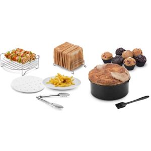 Ufesa Pack 7 Accesorios para Freidora de Aire sin Aceite, 3.5L o más, Molde Bizcocho, Parilla, Pinchos, Soporte para Tostadas, Moldes Cupcake, Pincel de Silicona, Pinzas y Papel Vegetal, Sin BPA Ufesa Pack 7 Accesorios para Freidora de Aire sin Aceite, 3.5L o más, Molde Bizcocho, Parilla, Pinchos, Soporte para Tostadas, Moldes Cupcake, Pincel de Silicona, Pinzas y Papel Vegetal, Sin BPA